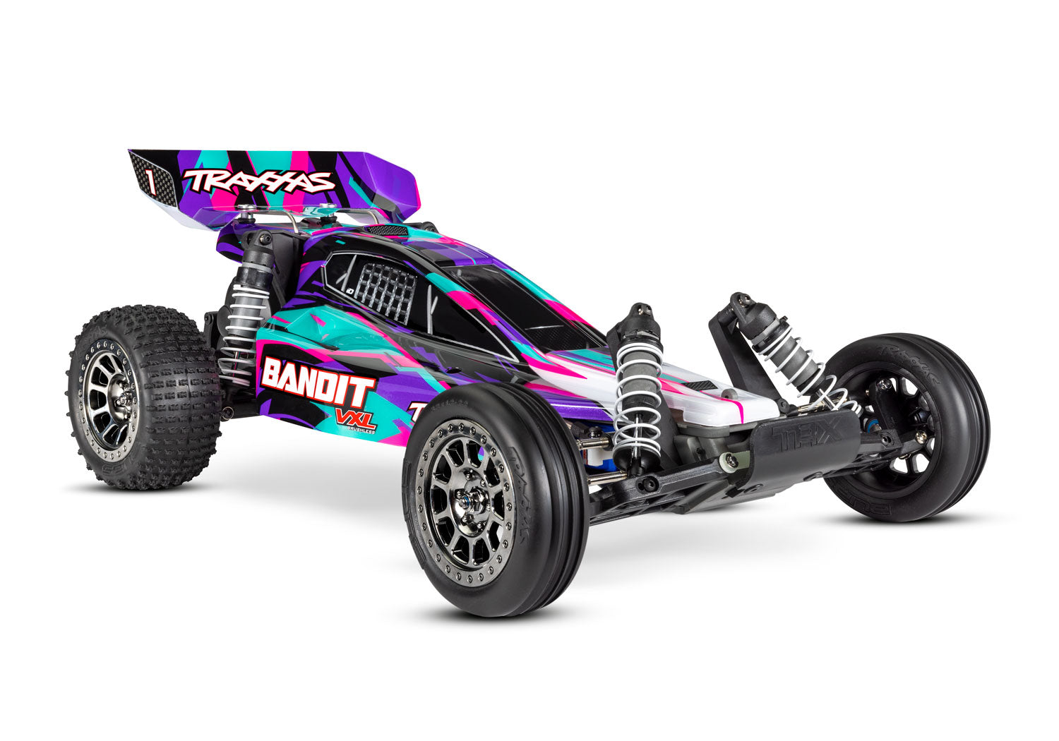 TRAXXAS 24076-74 Bandit® VXL 1/10 scale 2WD buggy. Fully assembled and RTR with TSM®, TQi™ 2.4GHz radio system, Velineon® brushless power system, Magnum 272R™ transmission, and ProGraphix® painted body.