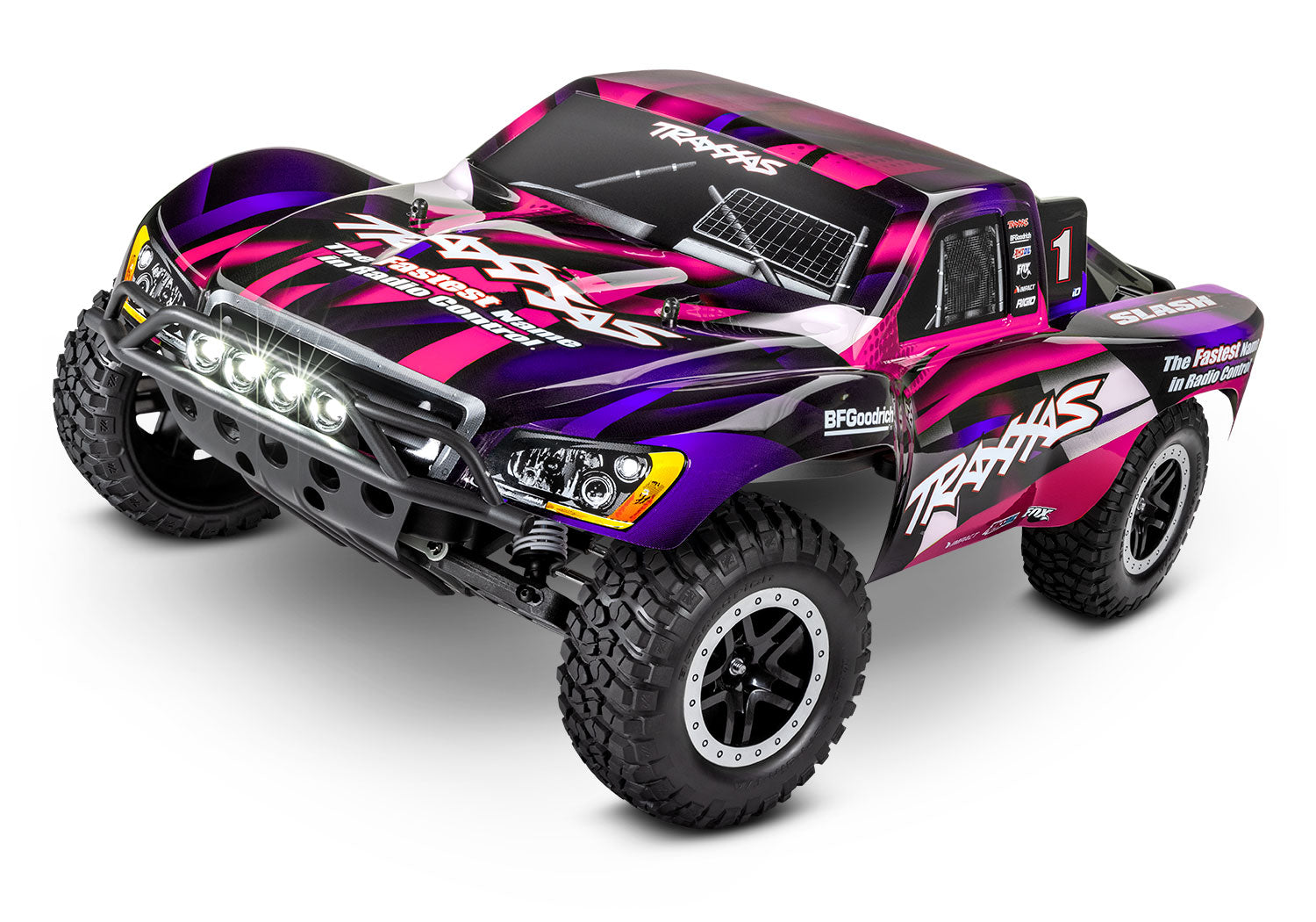 TRAXXAS 58034-61 Slash 1/10 scale waterproof 2WD short course truck. RTR, with TQ™ 2.4GHz radio system, XL-5® Electronic Speed Control, 8.4V NiMH 3000mAh battery, 4-amp DC Charger, LED lighting, and painted body.