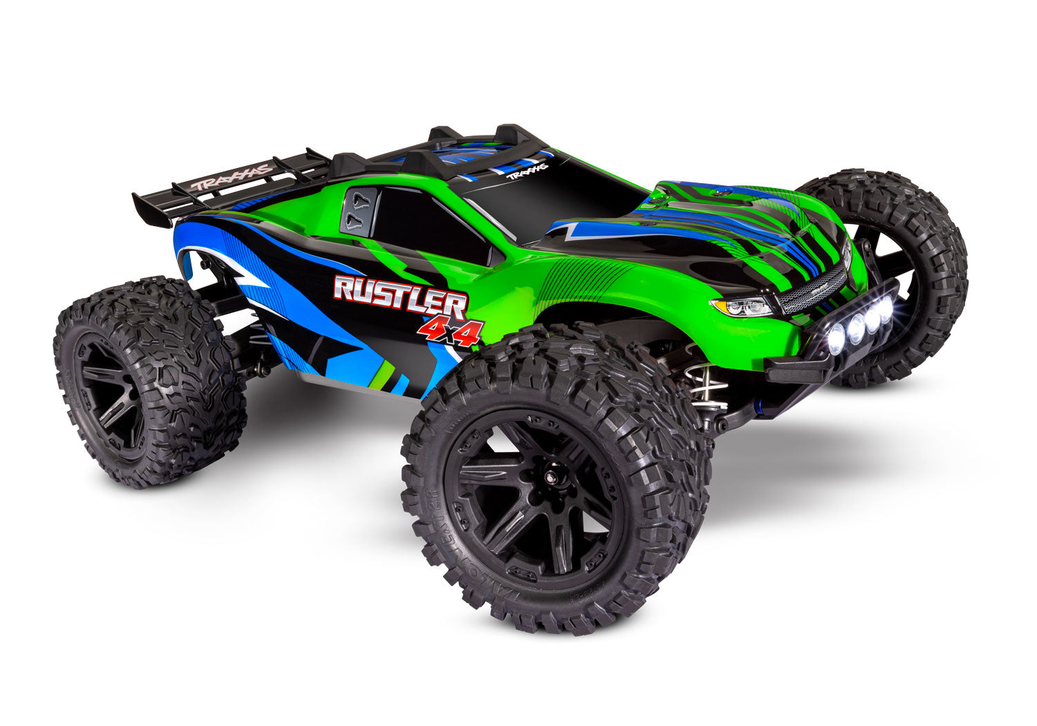 TRAXXAS 67064-61 Rustler 4X4® 1/10 scale waterproof 4WD stadium truck. RTR, with TQ™ 2.4GHz radio system, XL-5® Electronic Speed Control, 8.4V NiMH 3000 mAh battery, 4-amp DC Charger, LED lighting, and painted body.