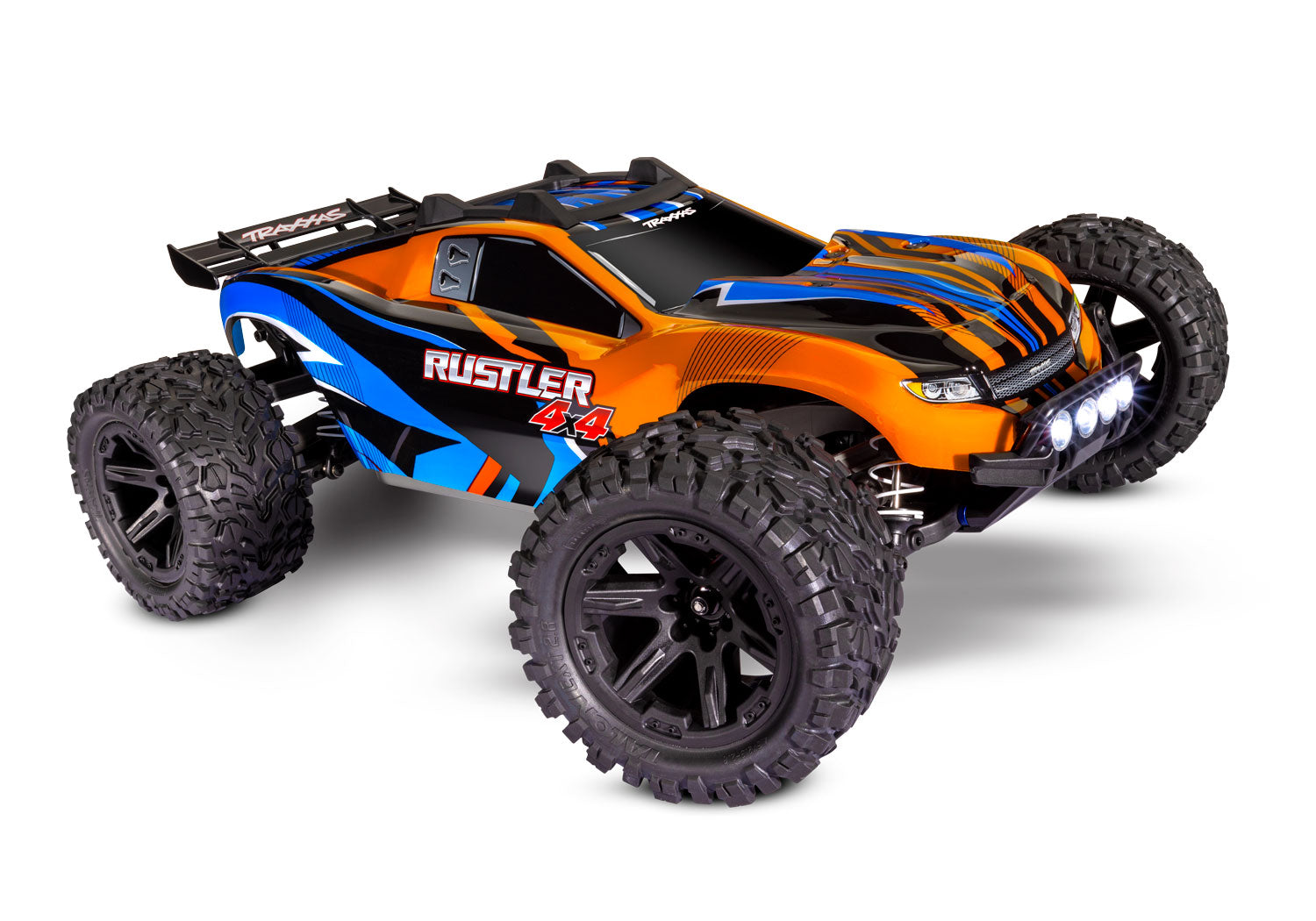 TRAXXAS 67064-61 Rustler 4X4® 1/10 scale waterproof 4WD stadium truck. RTR, with TQ™ 2.4GHz radio system, XL-5® Electronic Speed Control, 8.4V NiMH 3000 mAh battery, 4-amp DC Charger, LED lighting, and painted body.