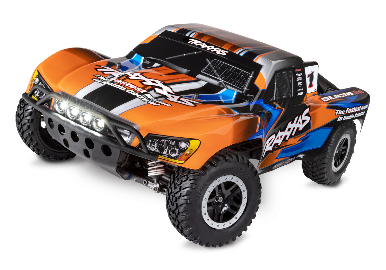 TRAXXAS 68054-61 Slash 4X4 1/10 scale waterproof short course truck. RTR, with TQ™ 2.4GHz radio system, XL-5® Electronic Speed Control, 8.4V NiMH 3000 mAh battery, 4-amp DC Charger, LED lighting, and painted body.