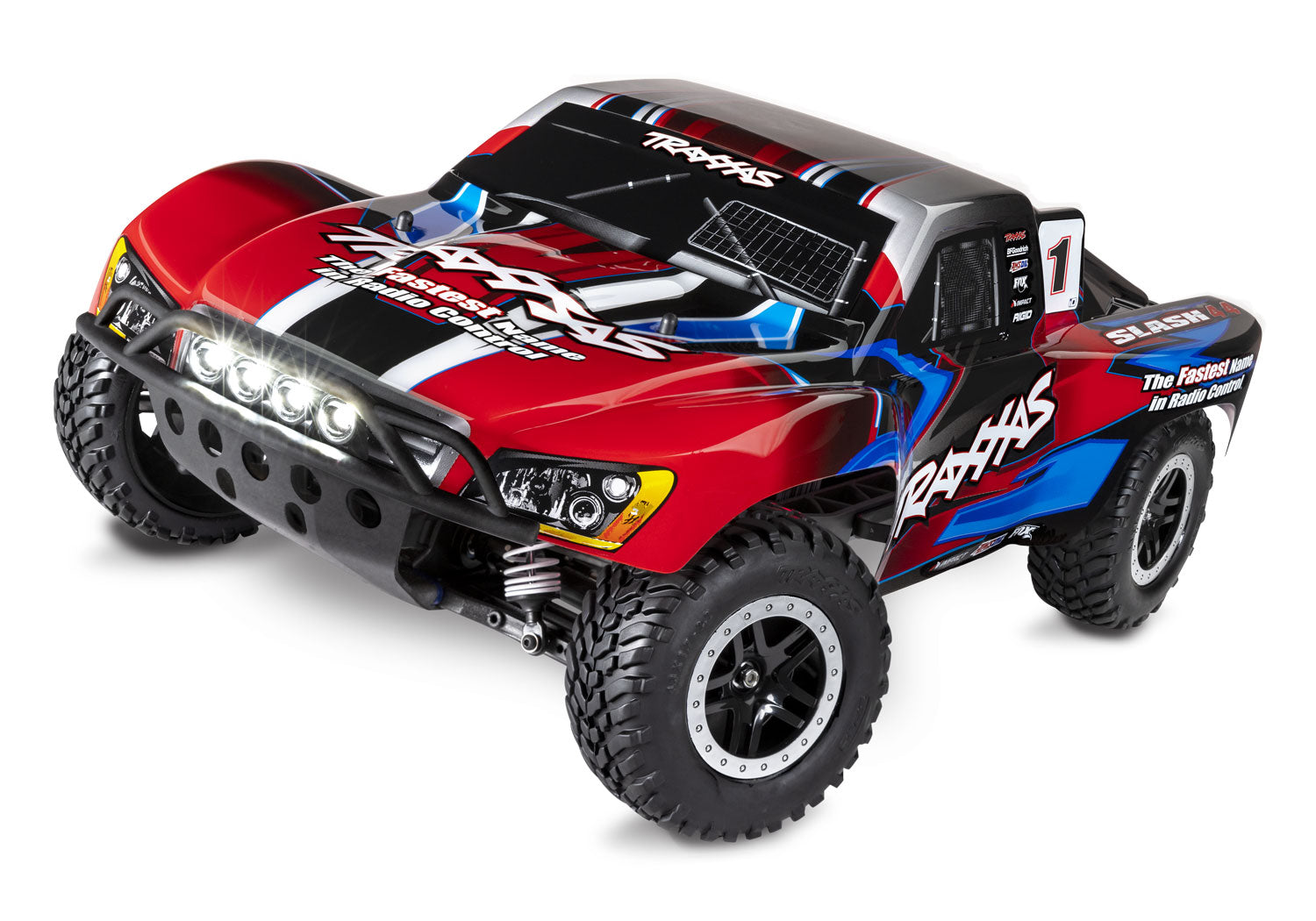 TRAXXAS 68054-61 Slash 4X4 1/10 scale waterproof short course truck. RTR, with TQ™ 2.4GHz radio system, XL-5® Electronic Speed Control, 8.4V NiMH 3000 mAh battery, 4-amp DC Charger, LED lighting, and painted body.
