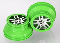 TRAXXAS 6872X Wheels, SCT Split-Spoke, chrome, green beadlock style, dual profile 2.2" outer, 3.0" inner 4WD front / rear, 2WD rear (2)