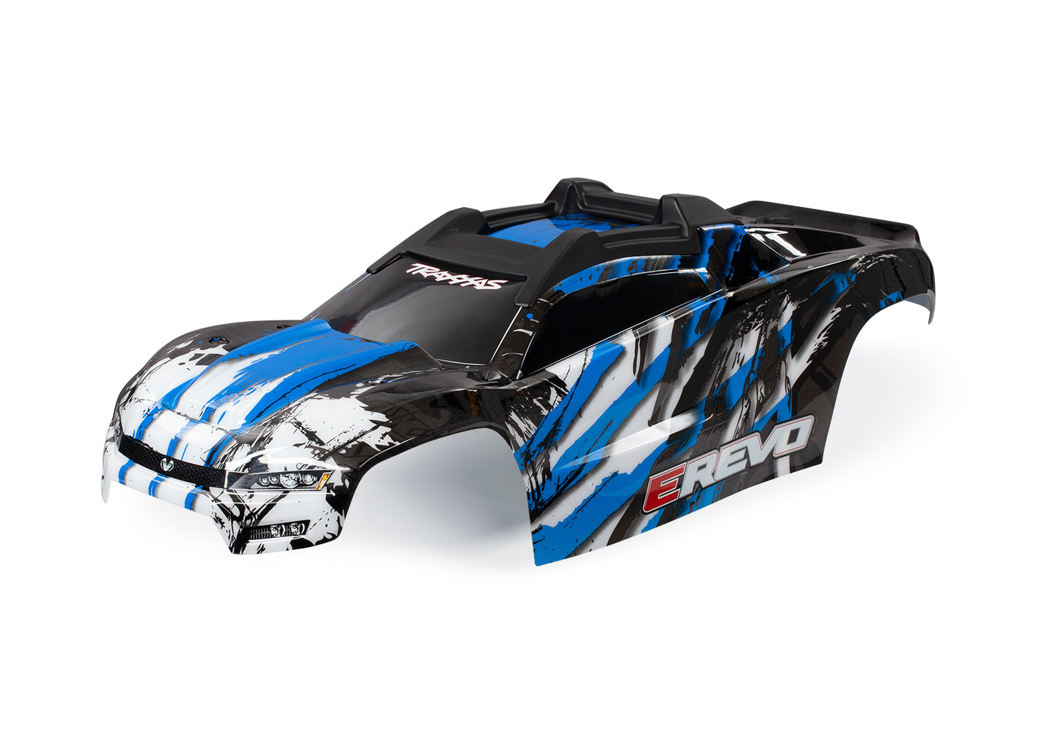 TRAXXAS 8611X Body, E-Revo, blue (painted, decals applied) (assembled with front & rear body mounts and rear body support for clipless mounting)