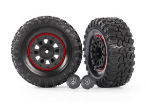 TRAXXAS 8874 Tires and wheels assembled glued (2.2" Black Mercedes-Benz G 63 Wheels Canyon RT 4.6x2.2" tires) (2) center caps (2) beadlock rings (2) (requires #8255A extended stub axle)