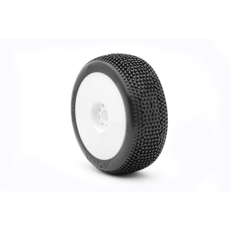 AKA 14007XRW 1/8 Impact Soft Long Wear Pre-Mounted Tires, White EVO Wheels (2): Buggy