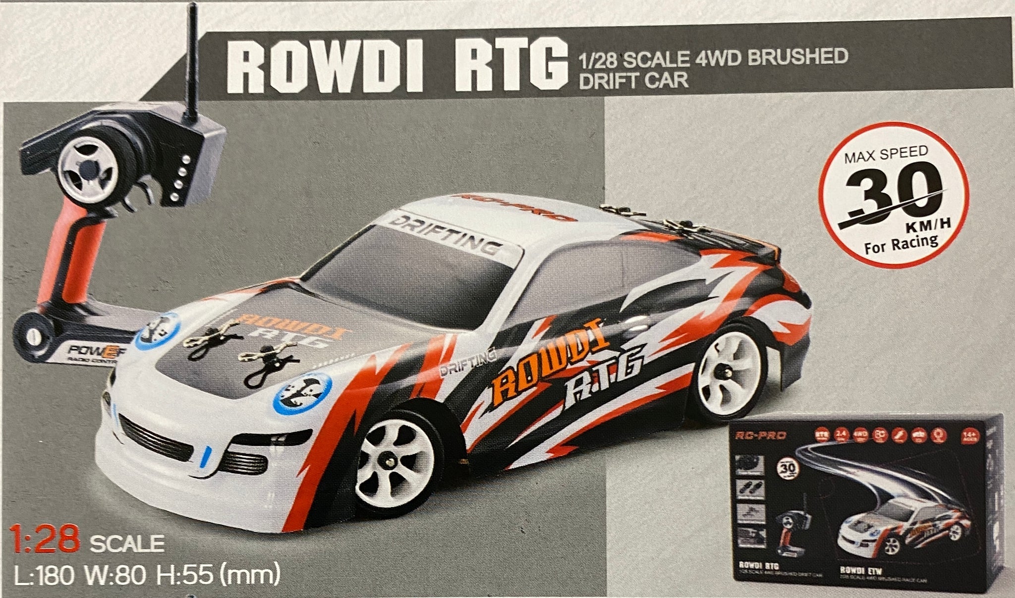 RC PRO 1/28 4WD Brushed Race Car RTR w/2.4 Ghz Radio ROWDI