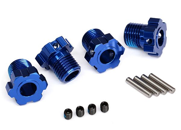 TRAXXAS 8654 Wheel hubs splined 17mm blue anodized (4) 4x5 GS (4) 3x14mm pin (4)