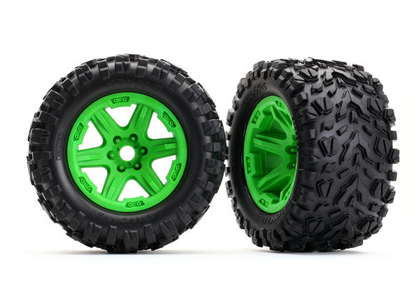 TRAXXAS 8672G Tires & wheels, assembled, glued (green wheels, Talon EXT tires, foam inserts) (2) (17mm splined) (TSM rated)