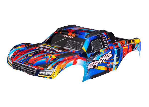 TRAXXAS 10211-RNR Body, Maxx Slash®, Rock n' Roll (painted)/ decal sheet (assembled with body support, body plastics, & latches for clipless mounting)