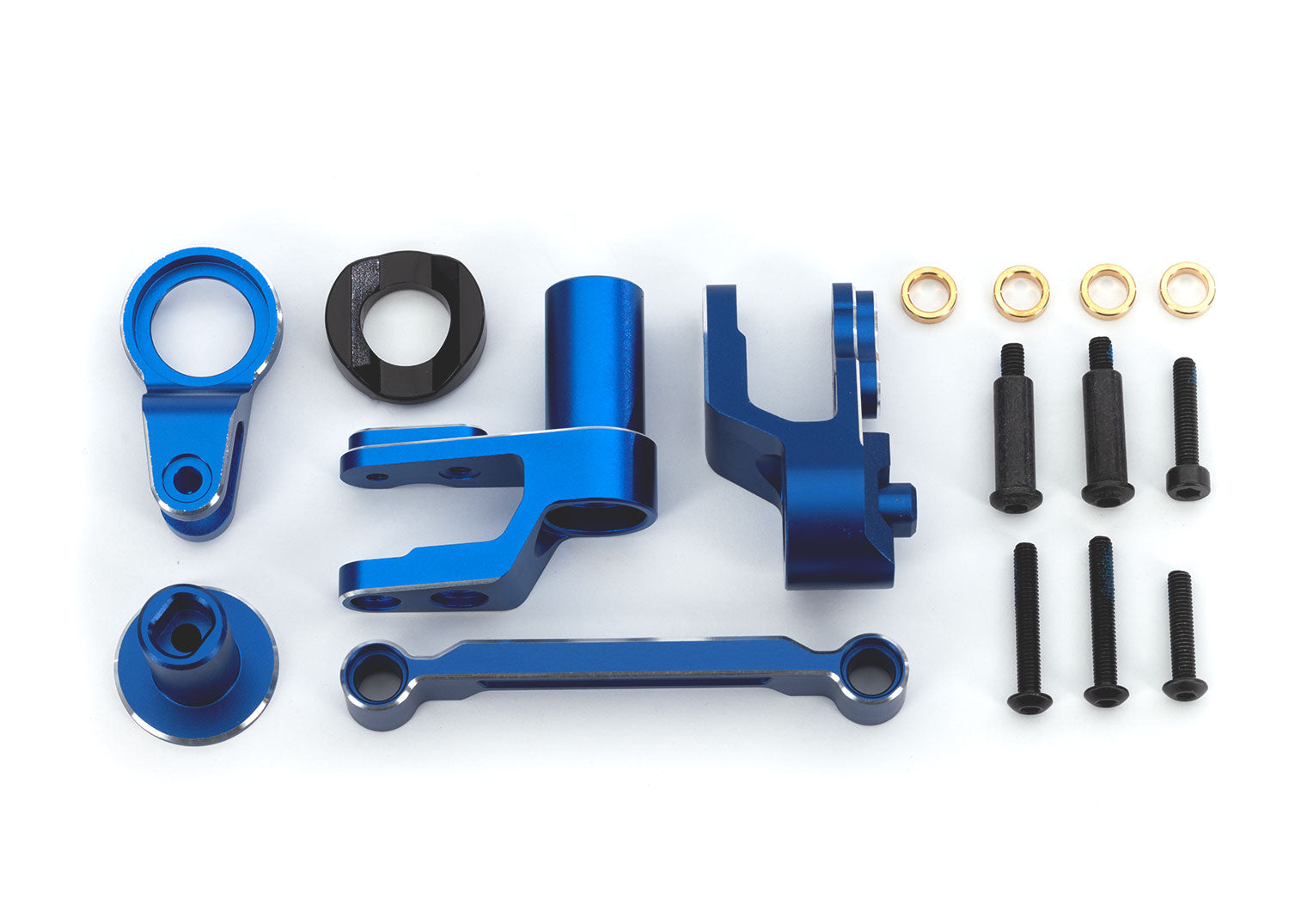TRAXXAS 10246-BLUE Steering bellcranks, draglink (blue-anodized 6061-T6 aluminum)/ bellcrank bushing (1)/ 3x20mm BCS (with threadlock) (2)/ 3x20mm shoulder screws (with threadlock) (2)/ 3x15mm