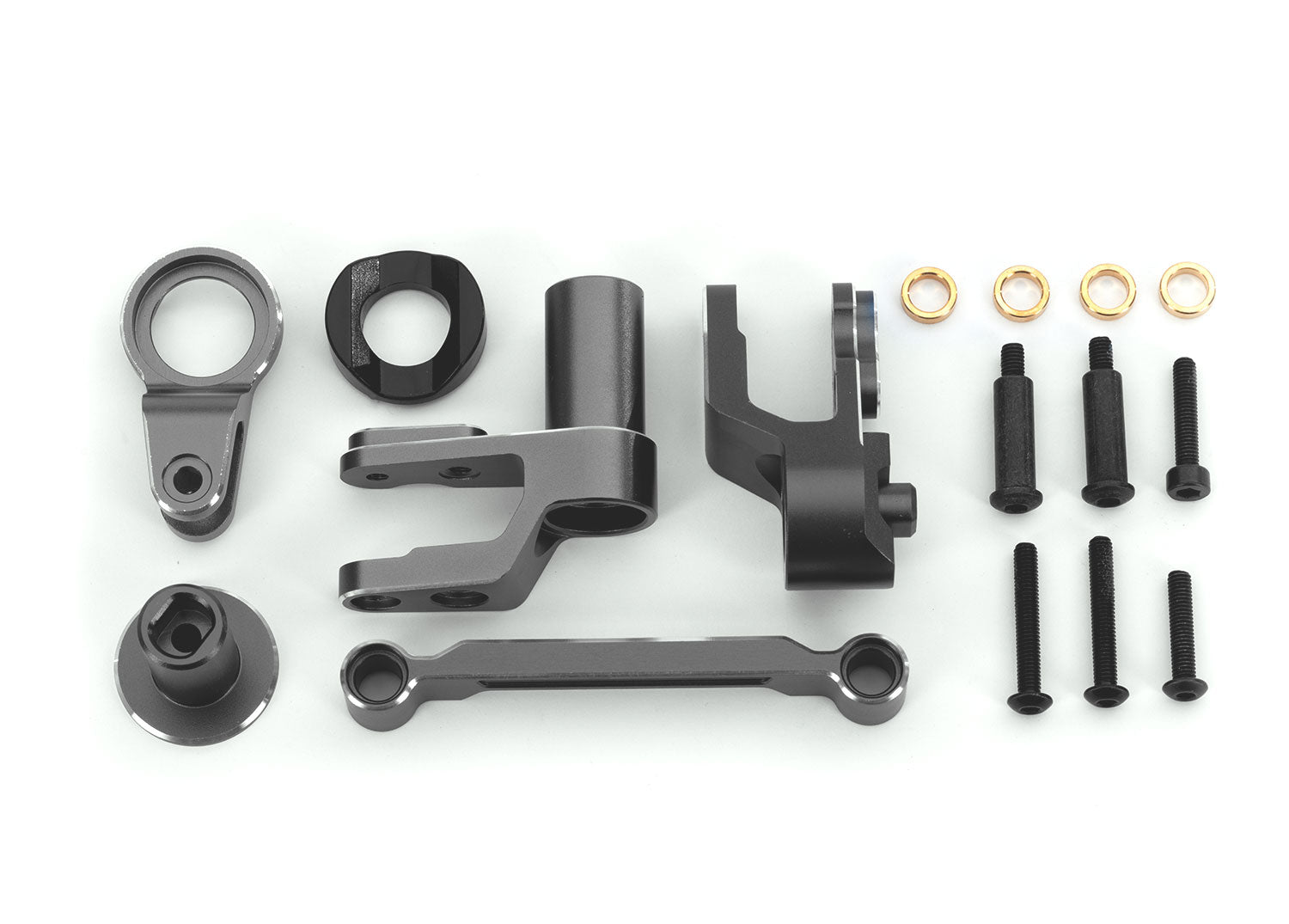 TRAXXAS 10246-GRAY Steering bellcranks, draglink (gray-anodized 6061-T6 aluminum)/ bellcrank bushing (1)/ 3x20mm BCS (with threadlock) (2)/ 3x20mm shoulder screws (with threadlock) (2)/ 3x15mm (Copy)