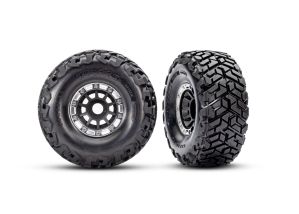 TRAXXAS 10272-BLK Tires & wheels, assembled, glued, left (1), right (1) (black with satin beadlock wheels, Maxx Slash® belted tires, foam inserts) (17mm splined) (TSM® rated)