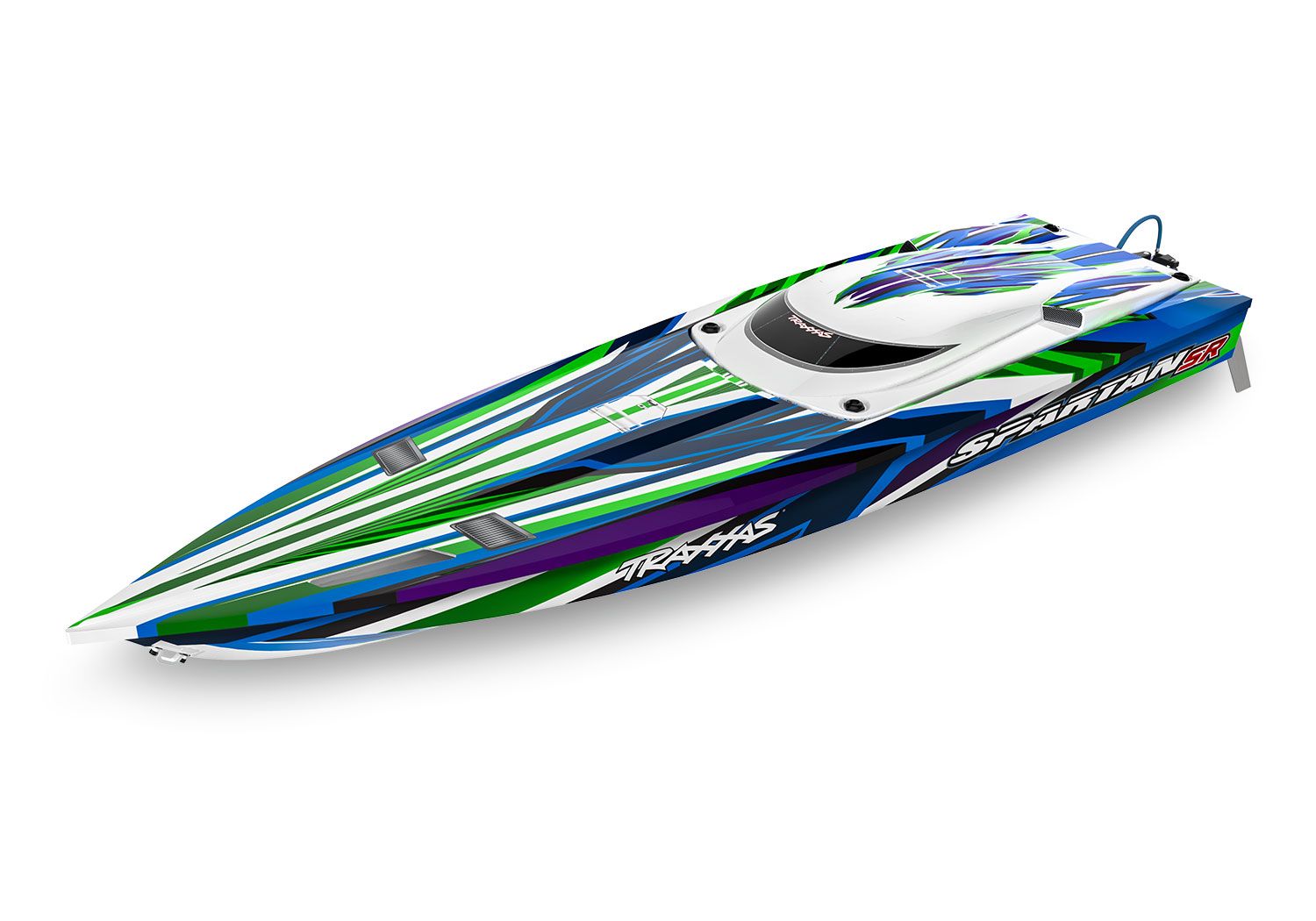 TRAXXAS 103076-4 Spartan SR: brushless race boat with self righting, TQi™ 2.4 GHz radio system, Traxxas Stability Management®, Velineon® 540XL Brushless Motor, VXL-6s Marine ESC, and factory-applied graphics.
