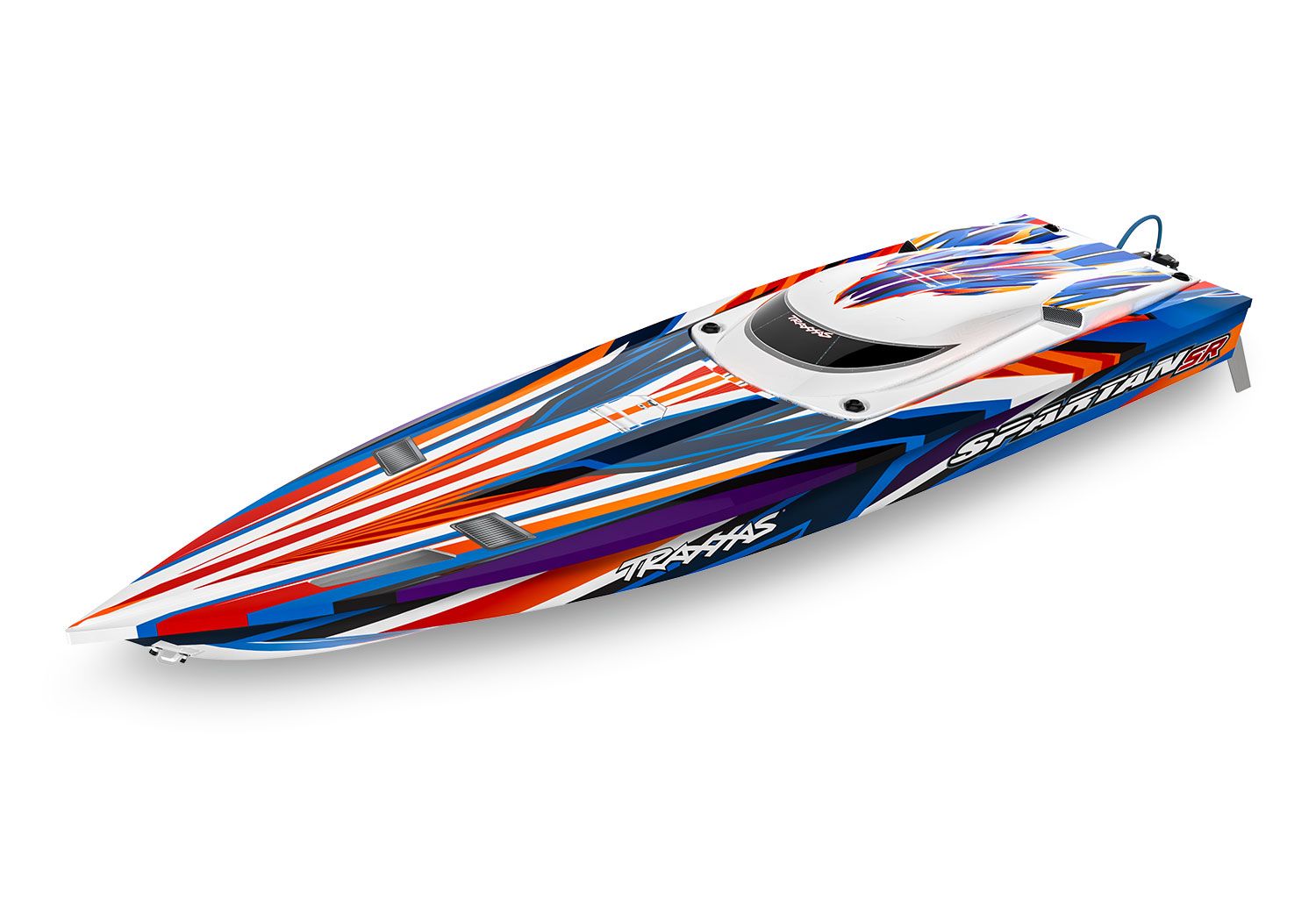 TRAXXAS 103076-4 Spartan SR: brushless race boat with self righting, TQi™ 2.4 GHz radio system, Traxxas Stability Management®, Velineon® 540XL Brushless Motor, VXL-6s Marine ESC, and factory-applied graphics.
