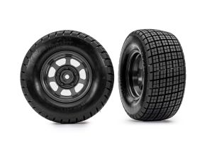 TRAXXAS 10473 Tires & wheels, assembled, glued (dirt oval, graphite gray wheels, Hoosier® tires, foam inserts) (2) (2WD front only)