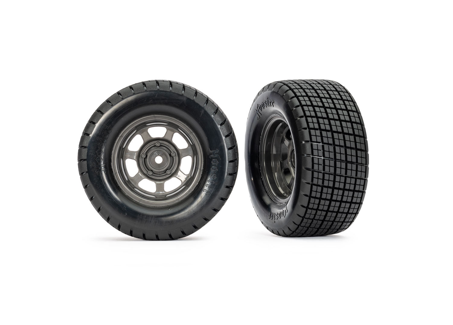 TRAXXAS 10473X Tires & wheels, assembled, glued (dirt oval, graphite gray wheels, Hoosier® tires, foam inserts) (2) (2WD front only)