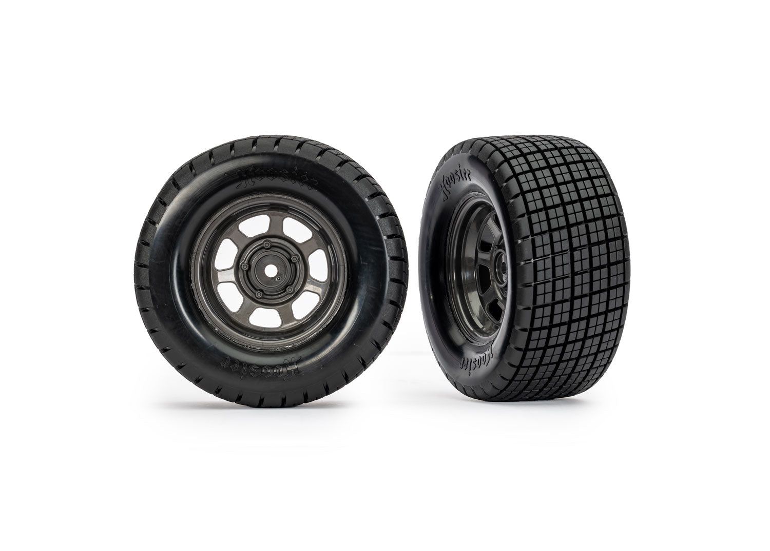TRAXXAS 10474X Tires & wheels, assembled, glued (dirt oval, graphite gray wheels, Hoosier® tires, foam inserts) (2) (4WD front/rear, 2WD rear only)