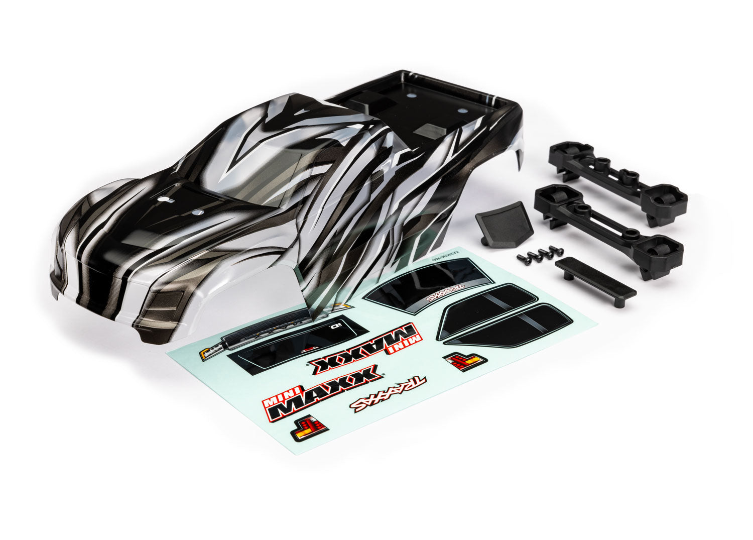 TRAXXAS 10711X Body, Mini Maxx®, ProGraphix® (graphics are printed, requires paint & final color application)/ decals (includes front & rear body latches, hardware) (for clipless mounting)