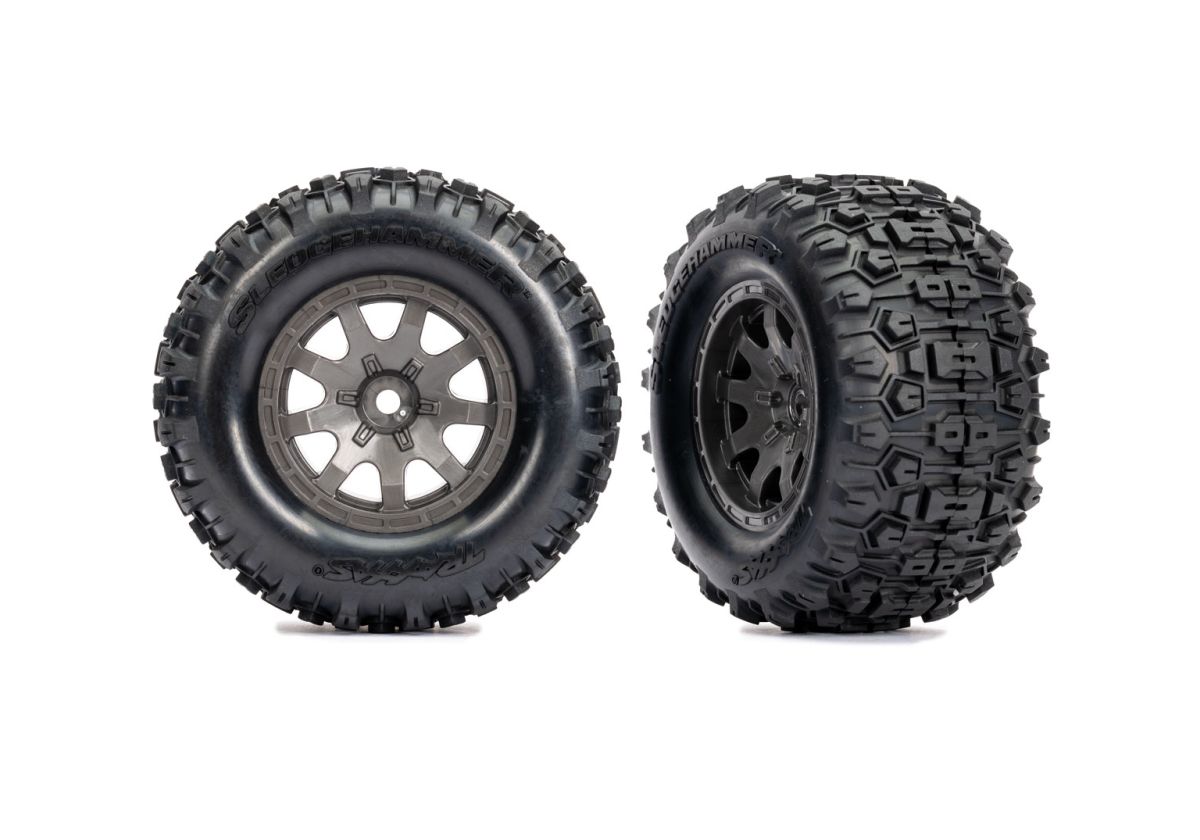 TRAXXAS 10770-GRAY Gray Rear Wheels w/ Sledgehammer Tires (2)
