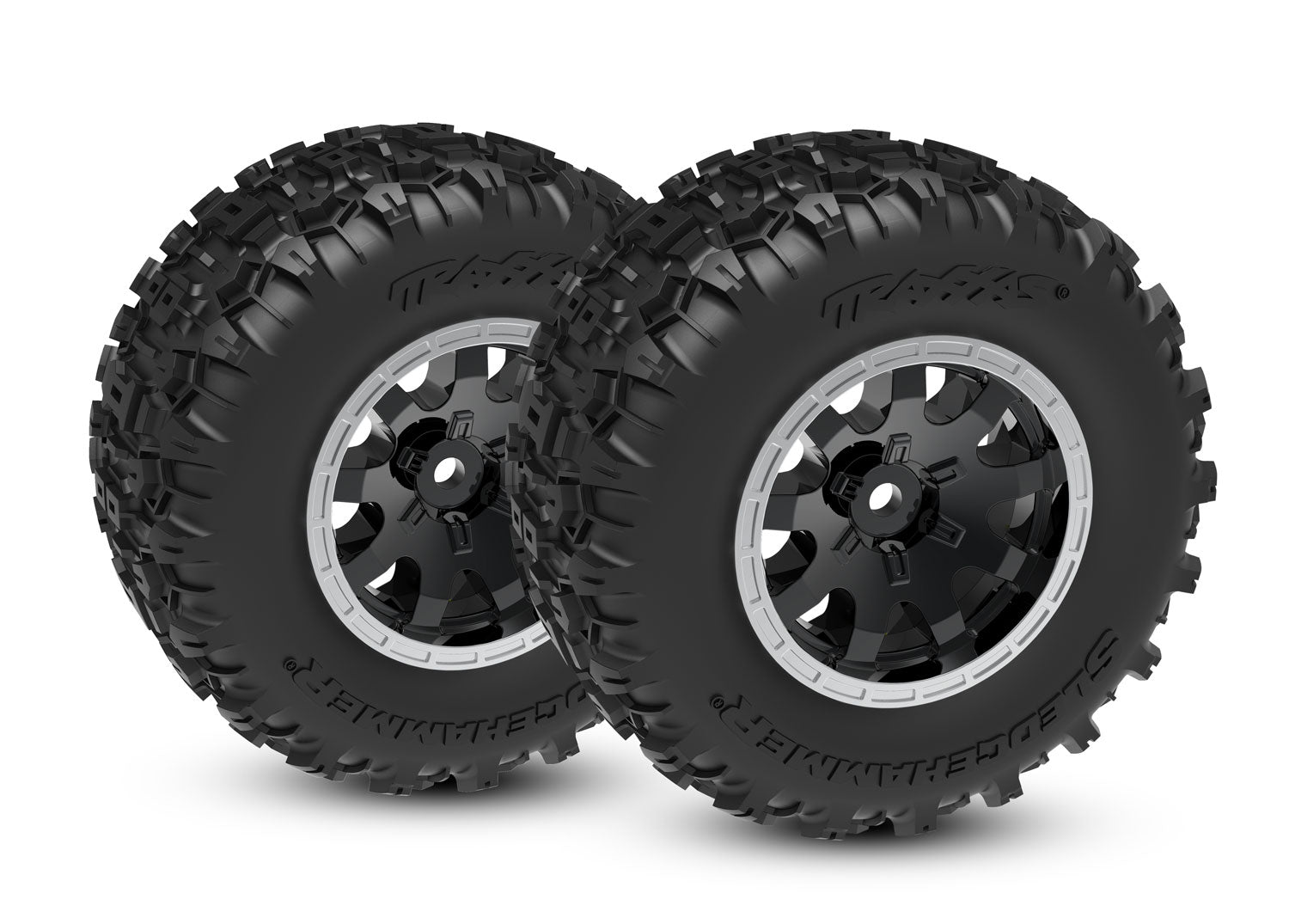 TRAXXAS 10771-STBLK Black & Satin Front Wheels w/ Sledgehammer Tires (2)