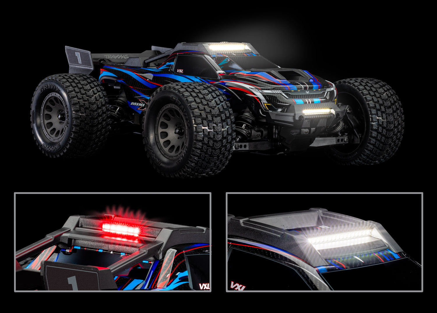 TRAXXAS 10785 LED light kit, Mini XRT®, complete (includes front bumper with LED lights, roof skid plate with LED lights, 3-volt accessory power supply, and power tap connector (with cable)