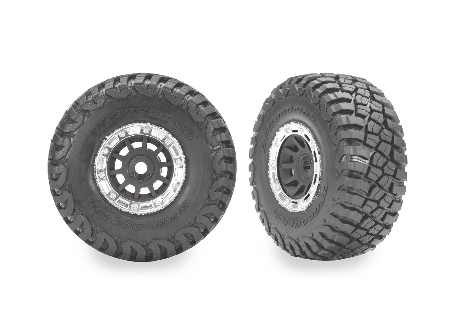 TRAXXAS 10870-GRAY 1.4" Gray & Chrome Wheels w/ BFG Mud-Terrain Tires (2)