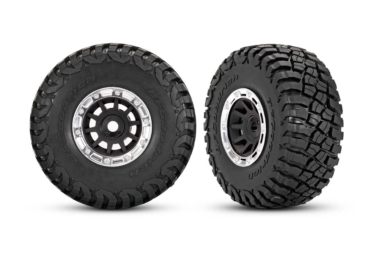 TRAXXAS 10870-STBLK 1.4" Black & Chrome Wheels w/ BFG Mud-Terrain Tires (2)
