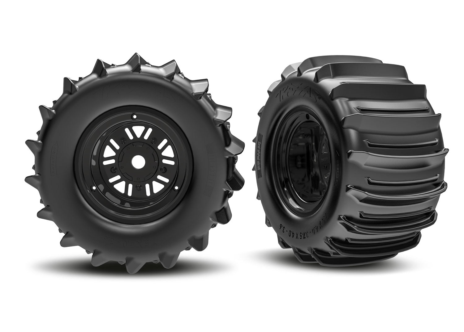 TRAXXAS 10973 3.2" Funco Black Rear Wheels & Paddle Tires (2)