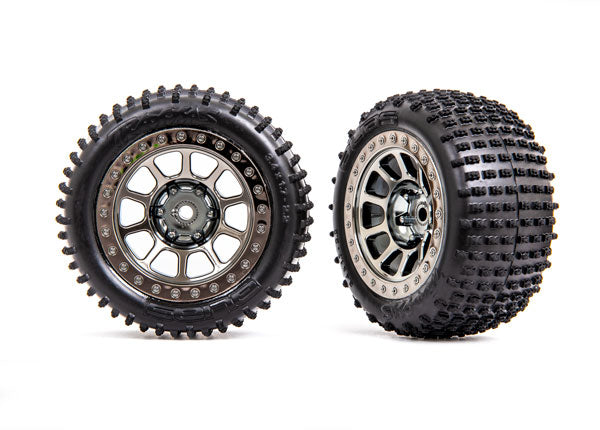 TRAXXAS 2470T Tires & wheels, assembled (2.2" black chrome wheels, Alias 2.2" tires) (2) (Bandit rear, medium compound with foam inserts)