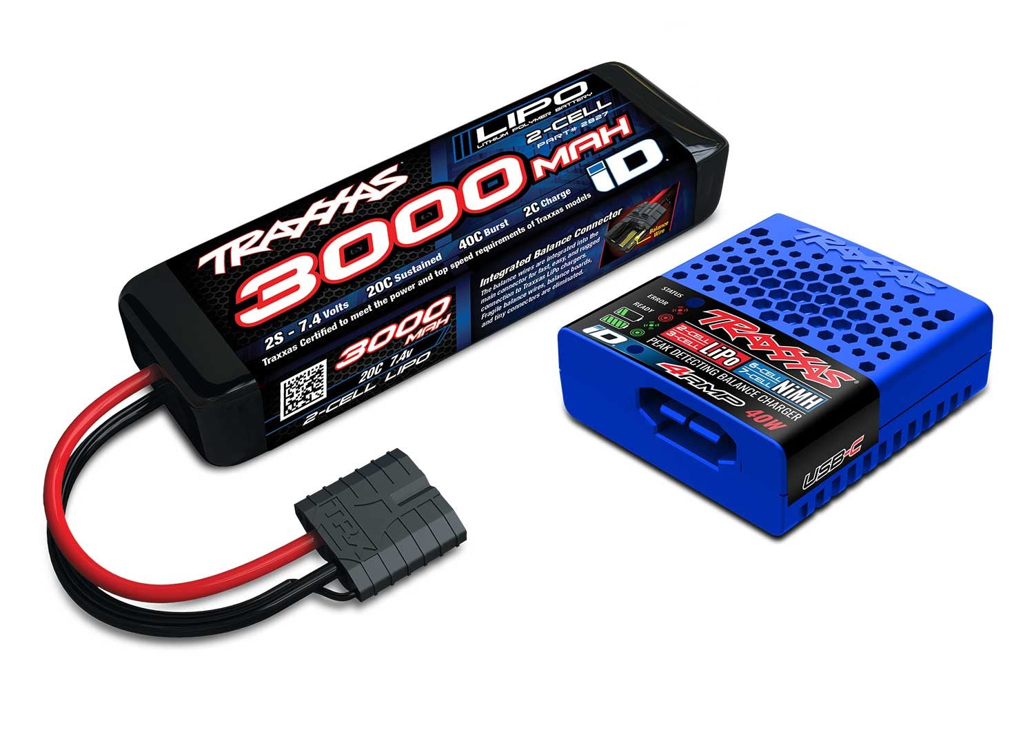 TRAXXAS 2985-2S Battery/charger completer pack (includes #2985 charger (1), #2827X 3000mAh 7.4V 2-cell 20C LiPo iD® Battery (1))