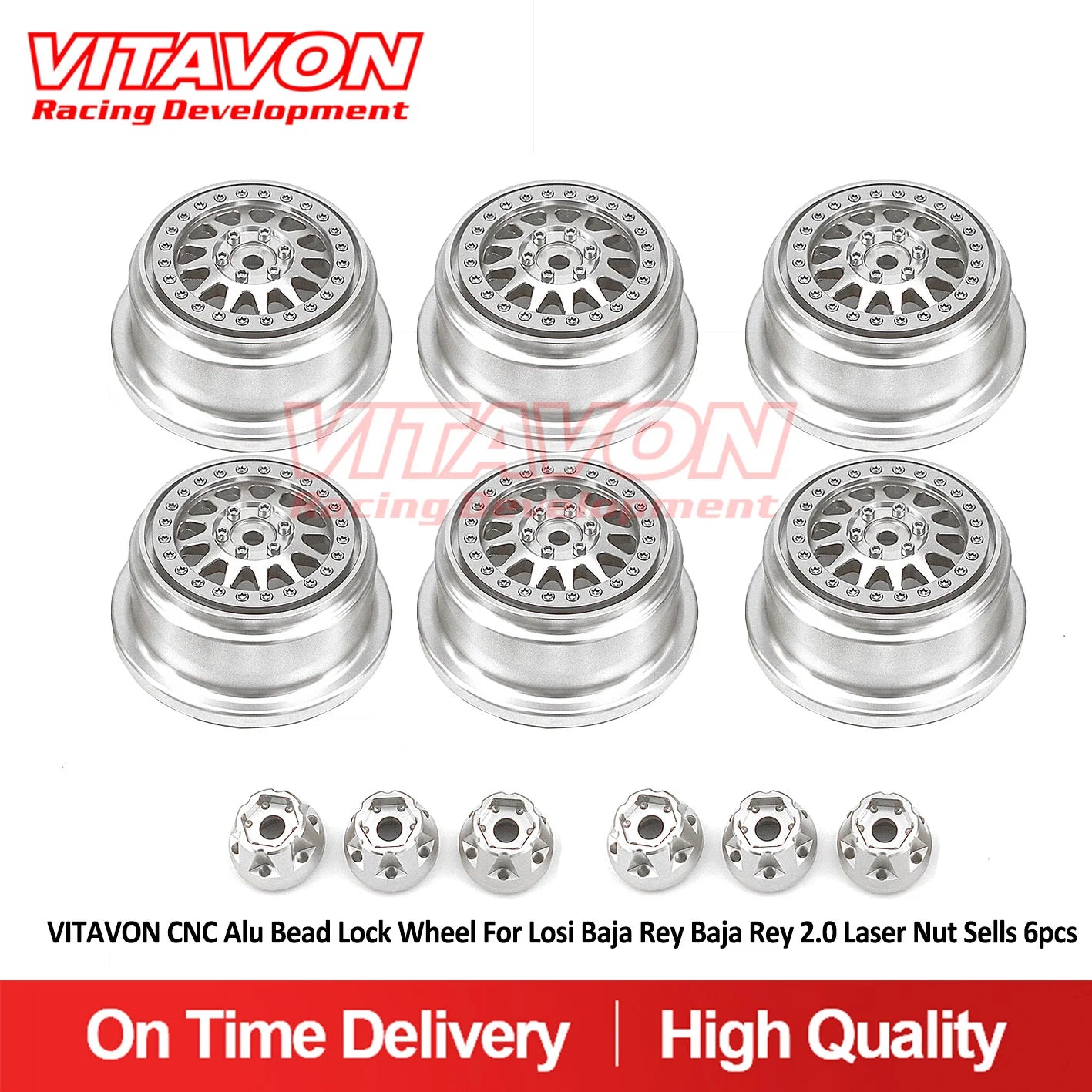 VITAVON BAJA026 SILVER CNC Alu Bead Lock Wheel For Losi Baja Rey Baja Rey 2.0 Laser Nut Sells 6pcs