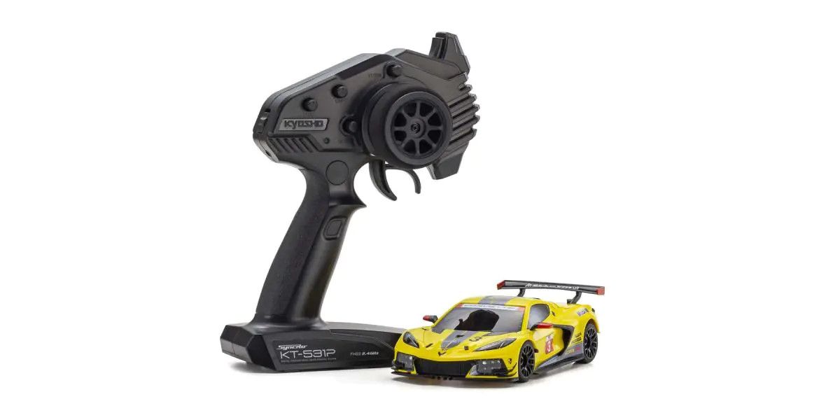 KYOSHO 32356CRY  MR-04 Mini-Z RWD ReadySet w/Chevrolet® Corvette® C8.R Body (Chrome/Yellow) w/KT-531P 2.4GHz Radio