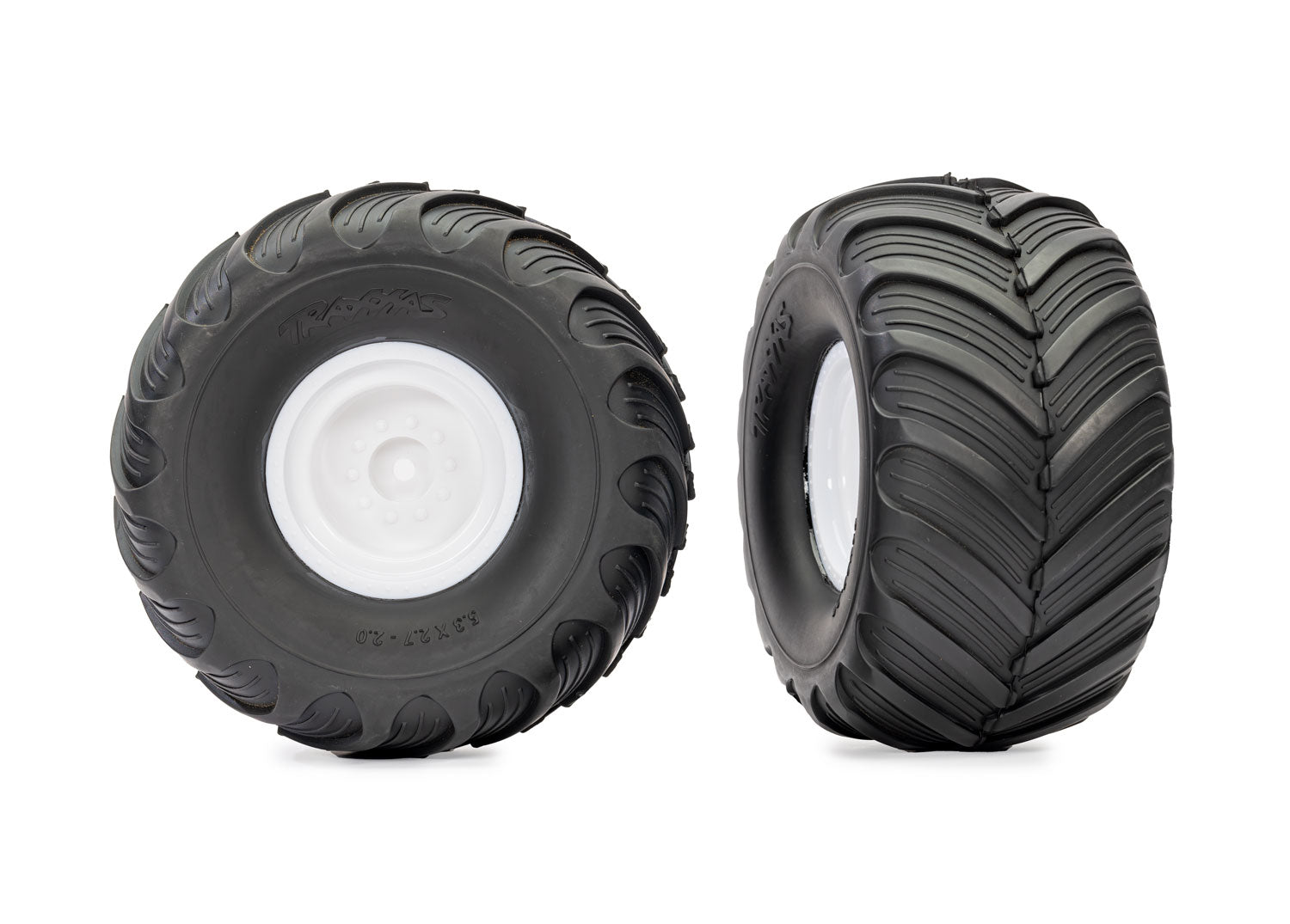 TRAXXAS 3663-WHT Monster Truck White Wheels & Terra Groove Tires (2)