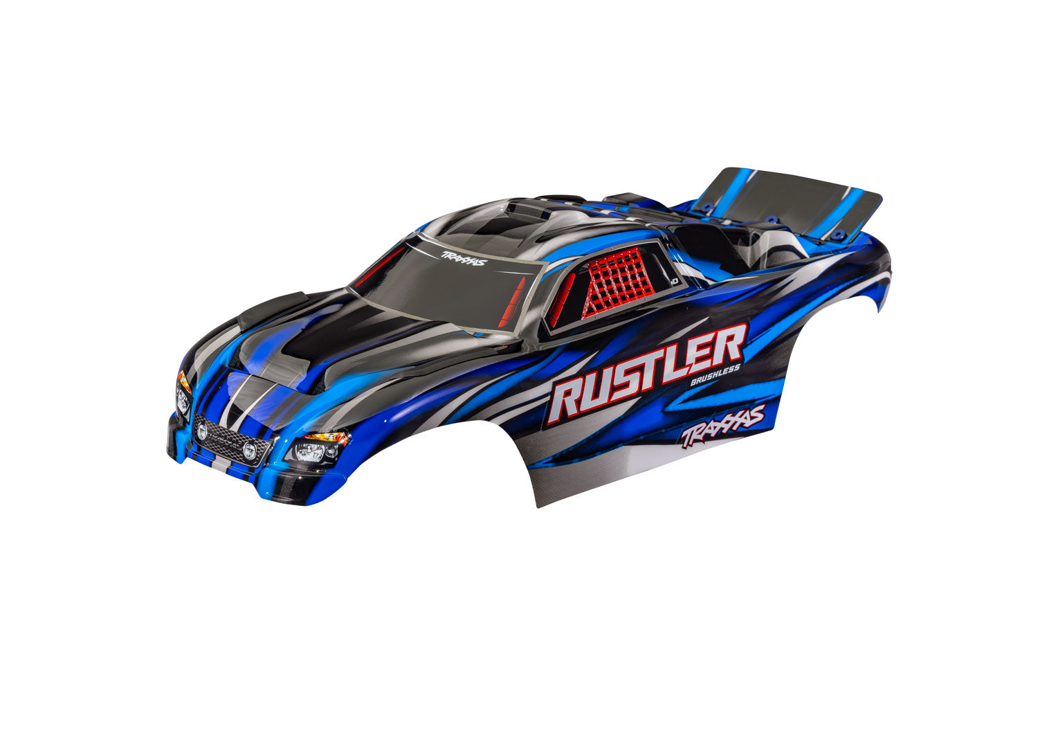 TRAXXAS 3721-BLUE Body, Rustler (also fits Rustler VXL), blue (painted, decals applied) (assembled with front & rear body mounts for clipless mounting)