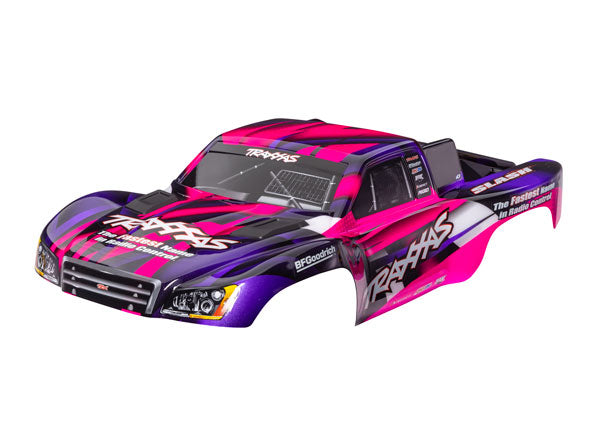 TRAXXAS 5851-PINK Body, Slash® 2WD (also fits Slash® VXL & Slash® 4X4), pink & purple (painted, decals applied) (assembled with front & rear latches for clipless mounting)