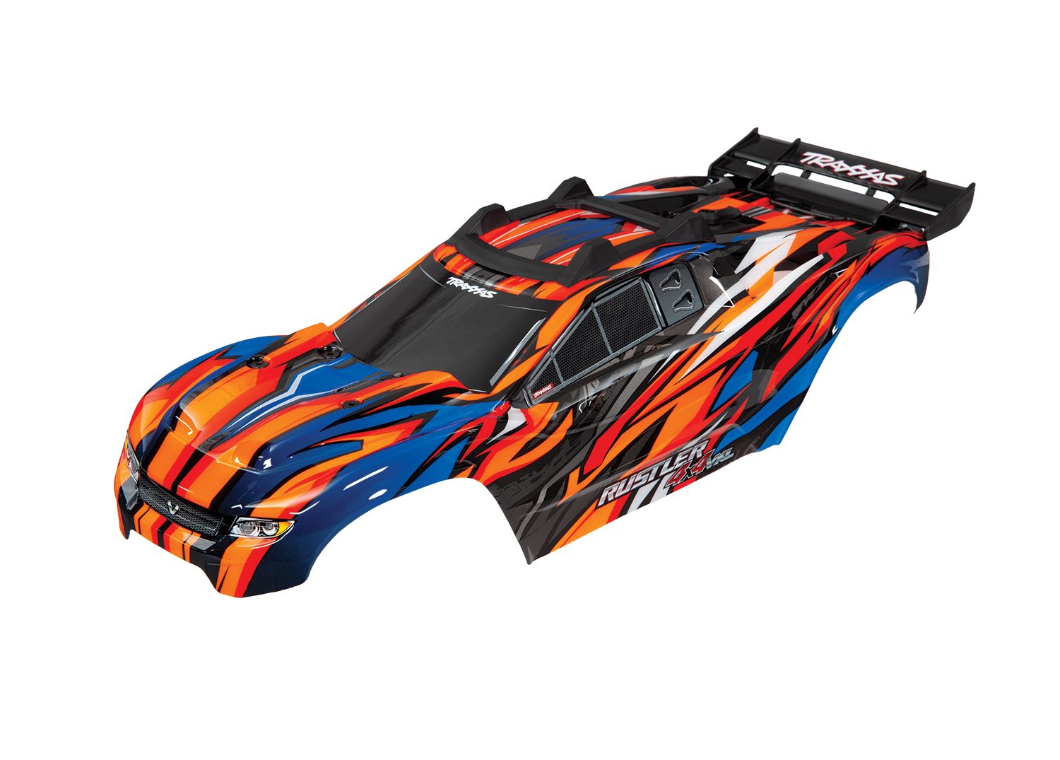 TRAXXAS 6717T Body, Rustler® 4X4 VXL, orange (painted, decals applied) (assembled with front & rear body mounts and rear body support for clipless mounting)