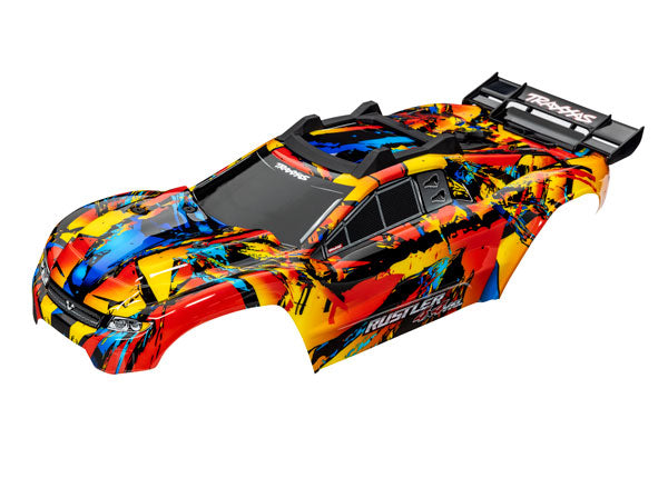 TRAXXAS 6718R  Body, Rustler 4X4 VXL, Solar Flare (painted, decals applied) (assembled with front & rear body mounts and rear body support for clipless mounting)