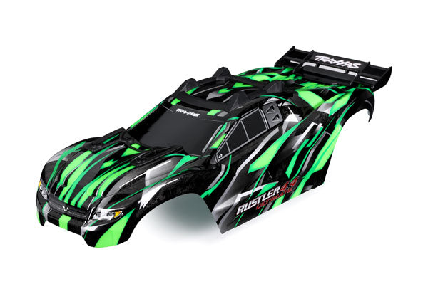 TRAXXAS 6749-GRN  Body, Rustler® 4X4 Ultimate, green (painted, decals applied) (assembled with front & rear body mounts and rear body support for clipless mounting)