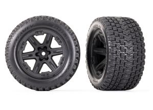 TRAXXAS 6764 Tires & wheels, assembled, glued (2.8") (RXT black wheels, Gravix™ tires, foam inserts) (4WD electric front/rear, 2WD electric front only) (2) (TSM rated)