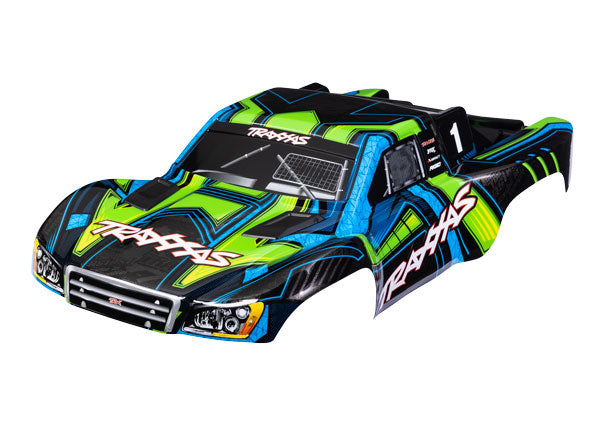 TRAXXAS 6844-GRN  Body, Slash® 4X4 (also fits Slash® VXL & Slash® 2WD), green and blue (painted, decals applied) (assembled with front & rear latches for clipless mounting)