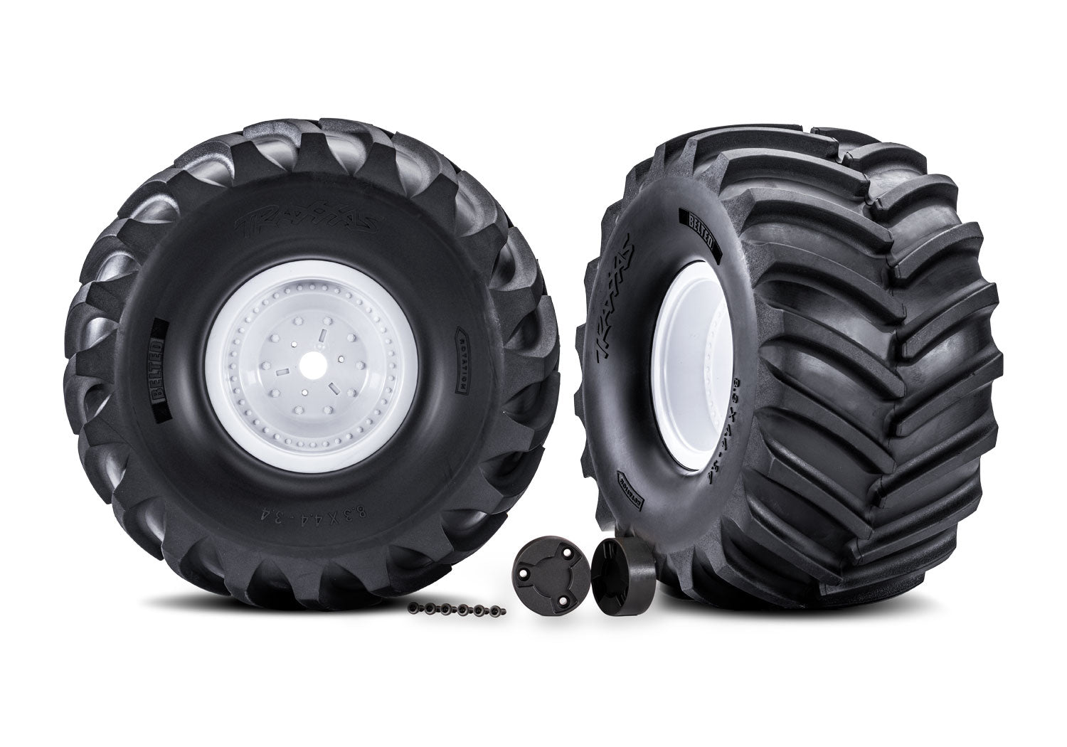TRAXXAS 7689 White X-Monster Wheels w/ Terra Groove Tires (2)