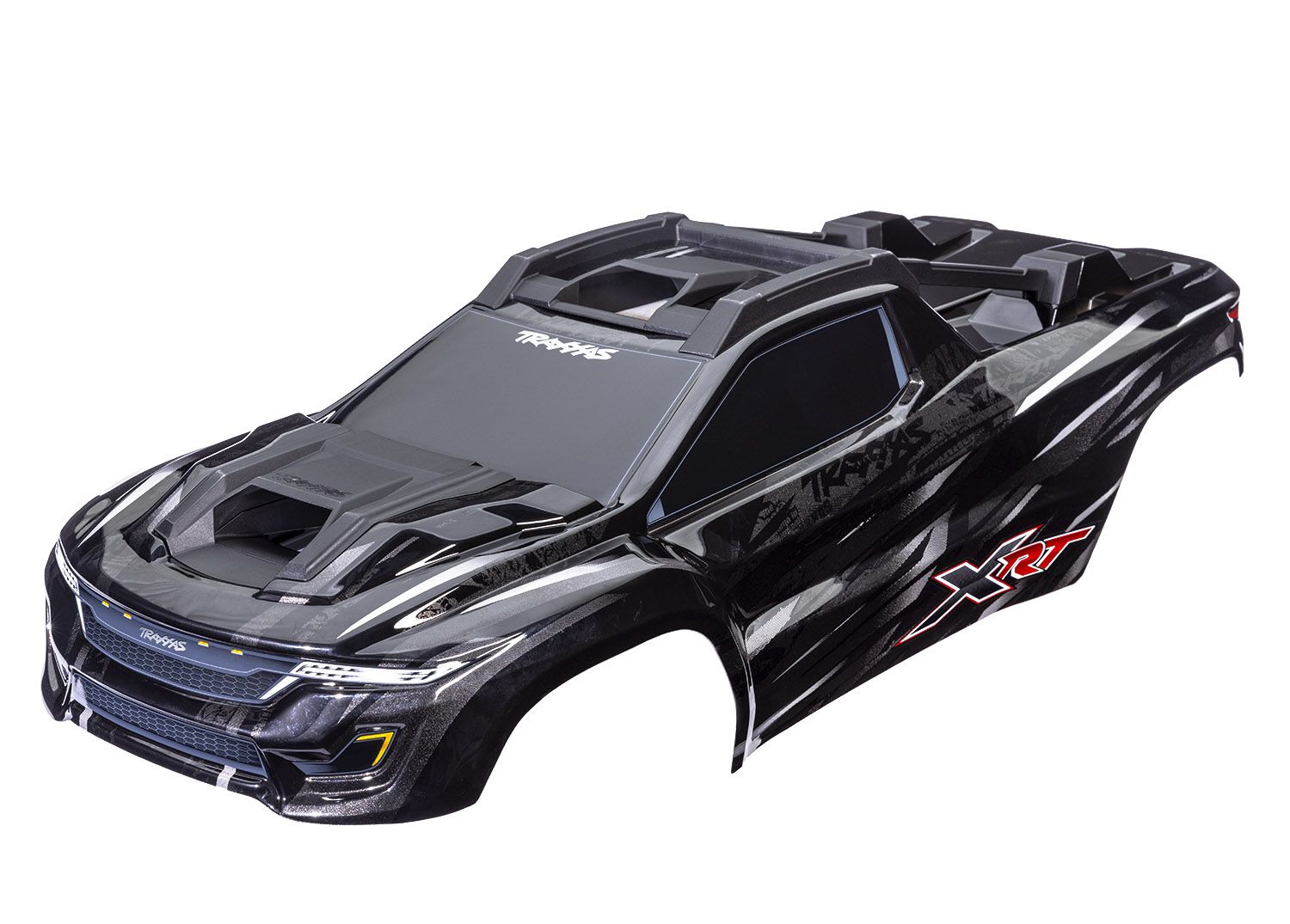 TRAXXAS 7840 Body, XRT™, black (painted, decals applied) (assembled with front & rear body supports for clipless mounting, roof & hood skid pads)