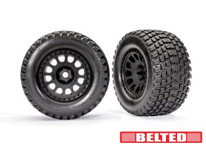 TRAXXAS 7862 Tires & wheels, assembled, glued (XRT® Race black wheels, Gravix™ belted tires, dual profile (4.3" outer, 5.7" inner), foam inserts) (left & right)