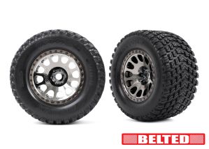 TRAXXAS 7862X Tires & wheels, assembled, glued (XRT® Race black chrome wheels, Gravix™ belted tires, dual profile (4.3" outer, 5.7" inner) foam inserts) (left & right)