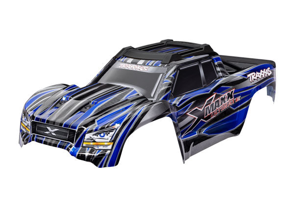 TRAXXAS 7868-BLUE Body, X-Maxx® Ultimate, blue (painted, decals applied) (assembled with front & rear body mounts, rear body support, roof skid plate, and tailgate protector)