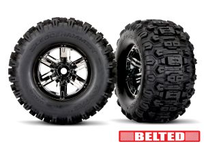 TRAXXAS 7871X Tires & wheels, assembled, glued (X-Maxx® black chrome wheels, Sledgehammer® belted tires, dual profile (4.3" outer, 5.7" inner), foam inserts) (left & right)