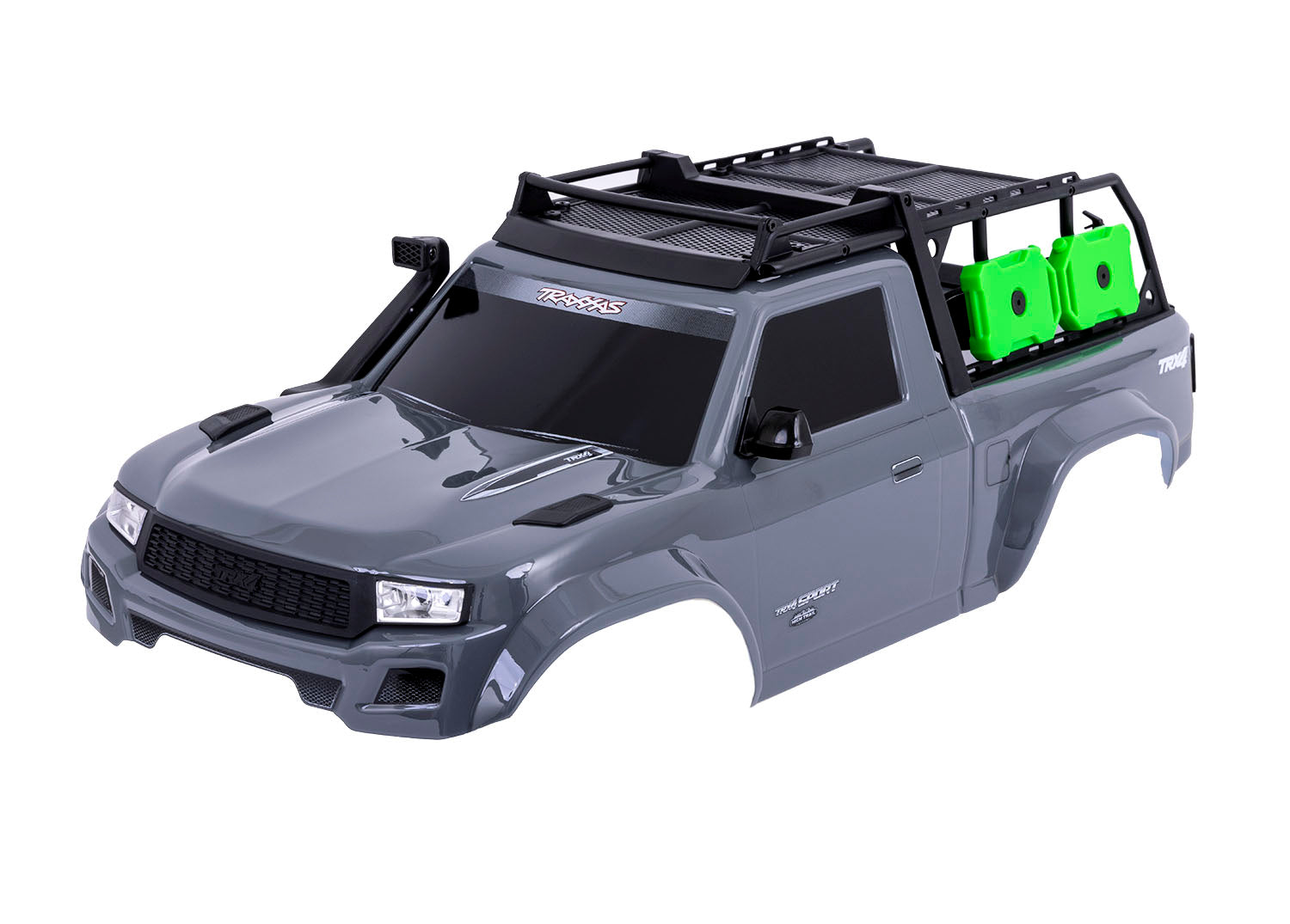 TRAXXAS 8213-GRAY Body, TRX-4® Sport, complete, gray (painted, decals applied) (includes grille, side mirrors, door handles, windshield wipers, expedition rack, & clipless mounting) (requires #8080X inner fenders)