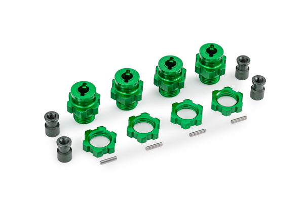 TRAXXAS 9086-GRN Wheel hubs, splined, 17mm, short (green-anodized) (4)/ wheel nuts, splined, 17mm (green-anodized) (4)/ hub retainer M4 X 0.7 (4)/ axle pin (4) (for use with #9080 upgrade kit)