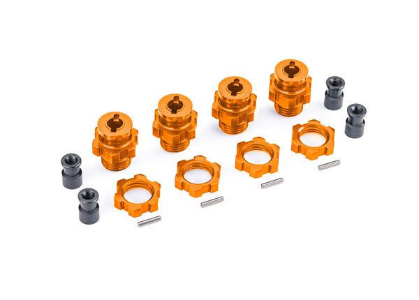 TRAXXAS 9086-ORNG Wheel hubs, splined, 17mm, short (orange-anodized) (4)/ wheel nuts, splined, 17mm (orange-anodized) (4)/ hub retainer M4 X 0.7 (4)/ axle pin (4) (for use with #9080 upgrade kit)